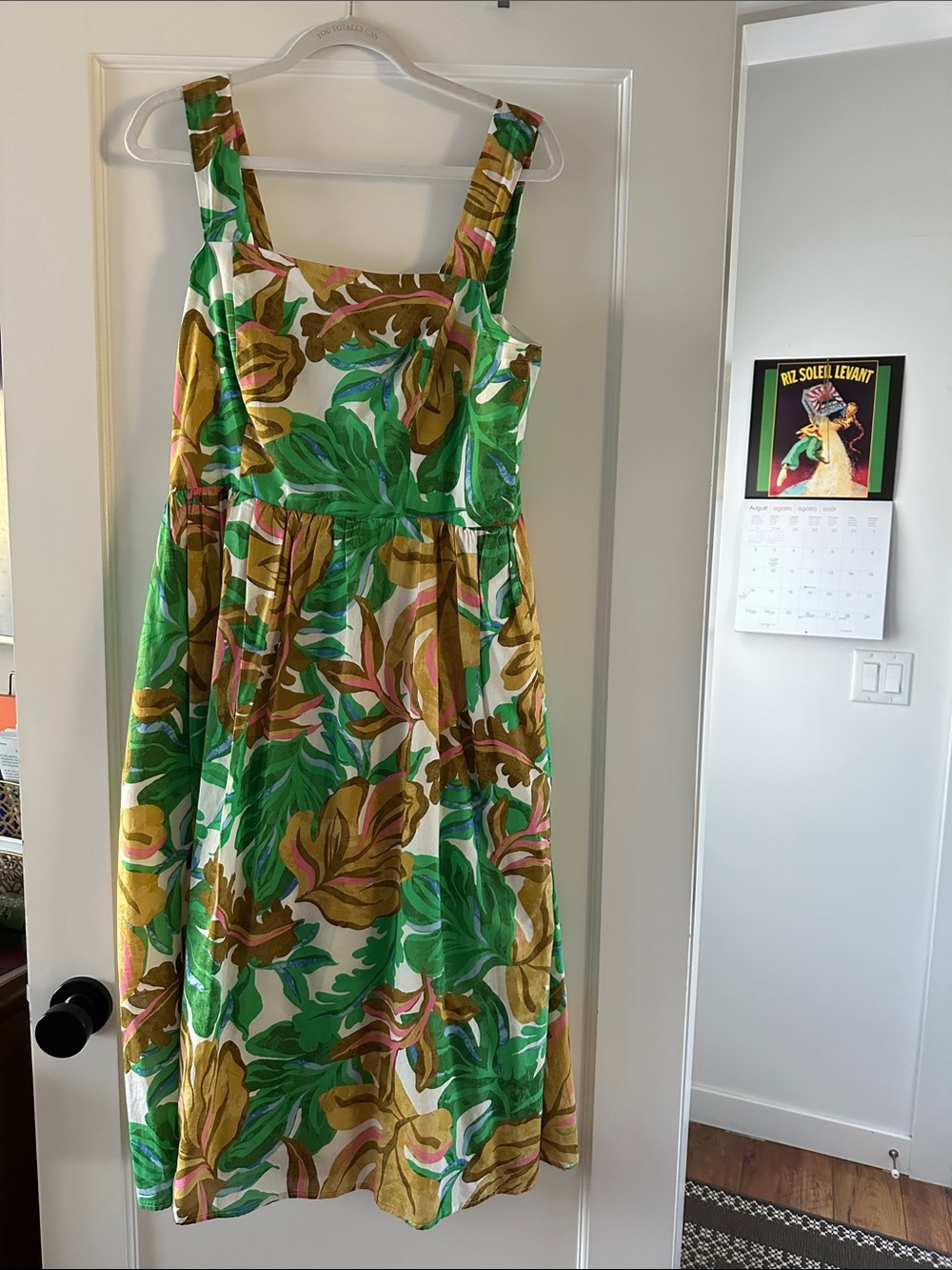 Maggy London Tropical Floral Midi Dress in Green, Mustard & Pink